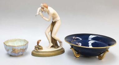 A Wedgwood Dragon Lustre Small Octagonal Bowl, 10cm wide, together with A Royal Dux Figure and A
