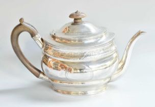 A George III Silver Teapot, by Robert and David Hennell, London, 1800, tapering oval, the rim