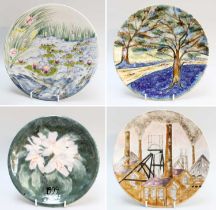 Four Cobridge Stoneware Plates, including Bluebell Road pattern by Anita Harris and Sneyd pattern by