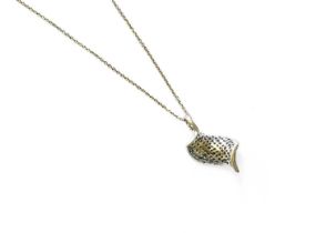 A Diamond Pendant on Chain, the stylised plaque set throughout with round brilliant cut diamonds, in