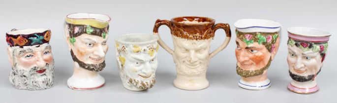 A Pearlware Press Moulded Character Jug of Bacchus, circa 1800, decorated in Pratt type colours,