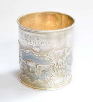 A Victorian Silver Christening-Mug, by William Comyns, London, 1898, cylindrical and chased with