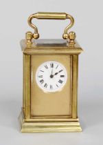 A Miniature Brass Carriage Timepiece, circa 1900, 8cm high over handle