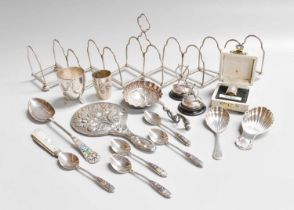 A Collection of Assorted Silver and Silver Plate, including an expanding toast-rack; various items