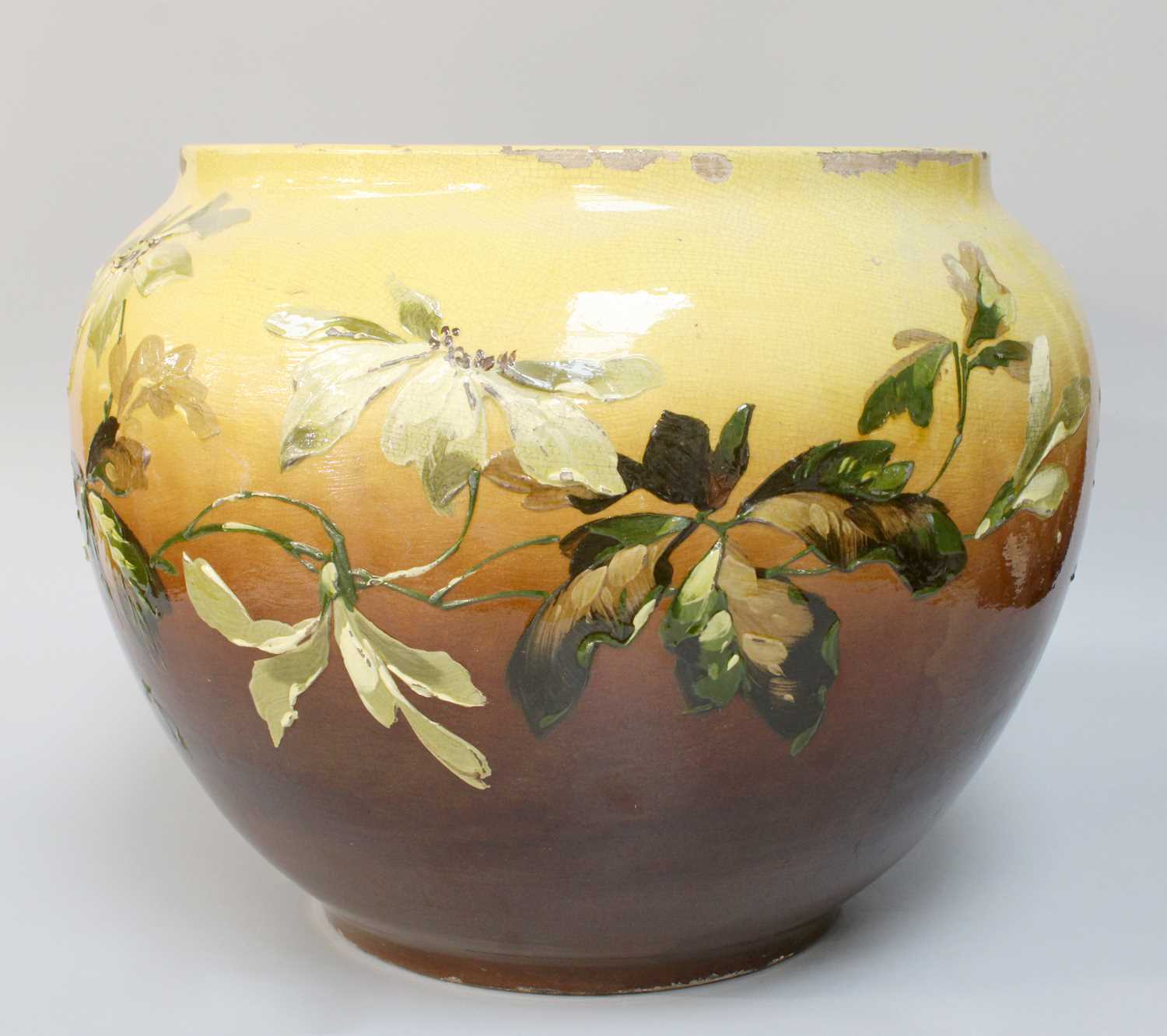 A Burmantofts Faience Jardiniere, late 19th century, naturalistically ...