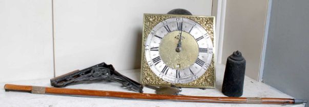 A Thirty Hour Longcase Clock Dial and Movement, circa 1770, 11" square brass dial with silvered