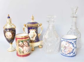 A Coalport Twin Handled Vase and Cover, together with Another, A Royal Copenhagen Gilt Decorated