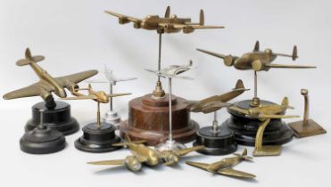A Collection of Ten Various Brass and Alloy Airplane Models, on stands (one tray)