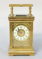 A Brass Striking Carriage Clock, circa 1900, movement striking on a gong, movement with a later