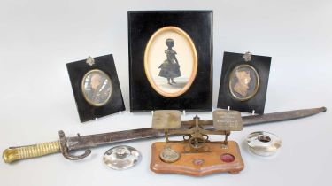 A 19th Century Silhouette Portrait Miniature, heightened with gilt, Two Similar Miniatures, A Set of