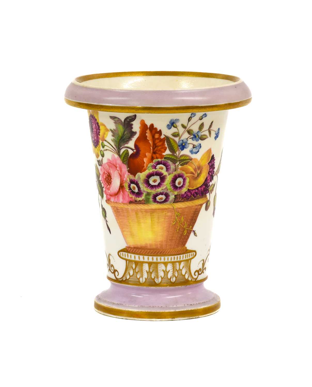 A Swansea-Style Porcelain Spill Vase, circa 1815, of flared form with everted rim, painted with
