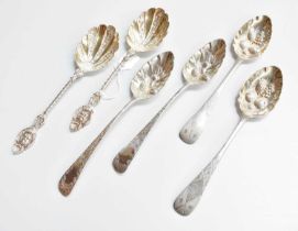 A Collection of George III and Later Silver Flatware, comprising a pair of Old English pattern
