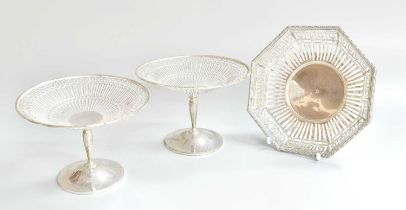 A Pair of George V Silver Pedestal Dishes, by Elkington and Co., Birmingham, 1912, each circular and