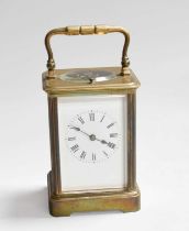 A French Strike and Repeat Brass Carriage Clock, circa 1890, movement with a platform cylinder