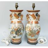 A Pair of Japanese Kutani Porcelain Vases, 19th century, mounted as tablelamps, porcelain 36cm high