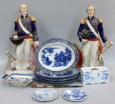 A Collection of Mainly 19th Century English Pottery, including a pair of Staffordshire military