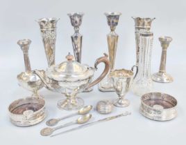 A Collection of Assorted Silver, including a three-piece tea-service, each with castellated