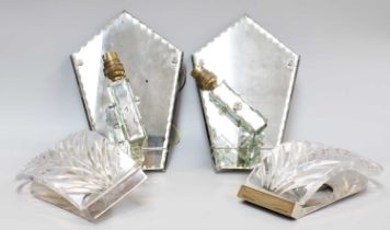 A Pair of Vintage Mirror-Glass Wall Lights, together with A Pair of Cut Glass Wall Lights, of scroll