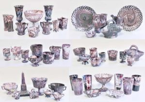 A Collection of Purple Malachite English Pressed Glass (Slag Glass), including marked Sowerby