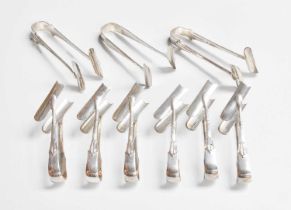 Six Pairs of Silver Individual Asparagus-Tongs, each Onslow pattern, 3oz, 93gr; Together With