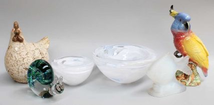 A French Verlux Opalescent Glass Model of a Fish, together with Two Kosta Boda Bowls, Mark Taylor