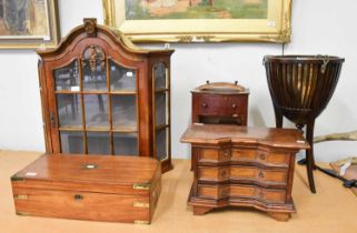 A 20th Century Glazed Hanging Wall Cupboard, 68cm by 71cm, An Inverted Breakfront Miniature Three