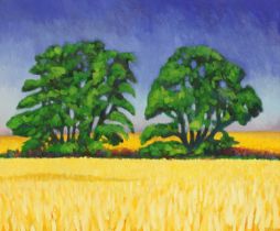 Richard Fuller (b.1963) Trees in a cornfield Signed, oil on canvas, 49.5cm by 59.5cm