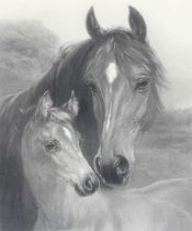 Joseph Bishop Pratt After Heywood Hardy (1842-1933) Mare and Foal Signed in pencil, black and