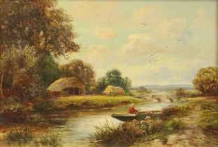 Attributed to Ernest Walbourne (1872-1927) On the river Bears signature, oil on canvas, 27cm by