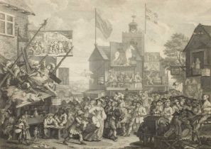 After William Hogarth "Southwark Fair" Engraving, together with a colour reproduction "The