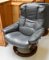 A Grey Leather Stressless Reclining Armchair