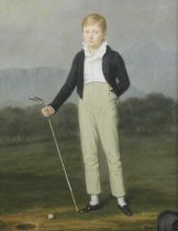 Paul Musin (20th Century) The young golfer Signed, oil on board, 39cm by 29cm