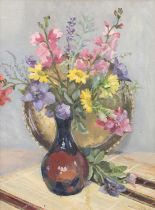 R*Campbell (20th Century) Still life of flowers in a glass vase Signed and dated 1960?, oil on