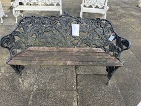 A Victorian Coalbrookdale-Style Cast and Later Painted Fern and Blackberry Pattern Garden Bench,