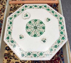 An Indian Malachite-Inlaid Pietra Dura Octagonal Table, 80cm square by 47cm and A Set of Matching