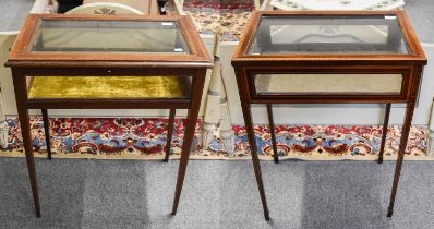 An Edwardian Crossbanded and Inlaid Mahogany Bijouterie Table, 62cm by 41cm by 71cm, and A Smaller