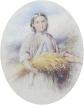 D* Hardy (19th century) Young country girl carrying a sheaf of wheat Signed and date 1868;