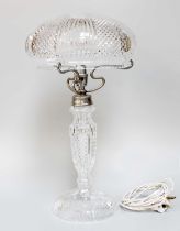 A Cut Glass Table Lamp, circa 1930, with mushroom shade, 45cm