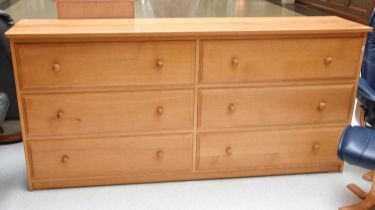 A 20th Century Large Oak Six Drawer Chest, 200cm by 45cm by 94cm