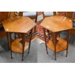 A Pair of Liberty Style Mahogany Hexagonal Occasional Tables, 44cm square by 64cm Circa 1900 First