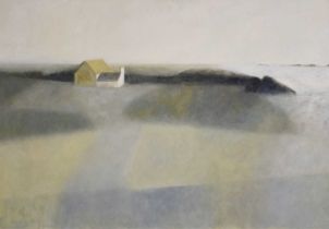 Bridget Verdon-Roe (20th Century) "Shetland Cottage" Inscribed verso, oil on board, 59.5cm by 89cm