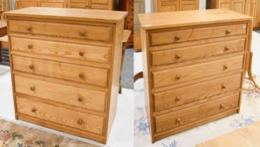 A Pair of Treske Style Oak Five Height Straight-Front Chests of Drawers, 91cm by 45cm by 100cm