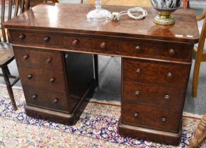 A Victorian Plum Pudding Mahogany Kneehole Desk, I. Waterer & Son, Chertsey, with turned draw