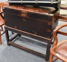 A Late Victorian Brass-Mounted Oak Silver Chest on Stand, with baize lined interior, 90cm by 46cm by