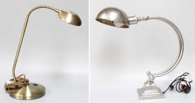 A Vintage Style Nickel Plated Desk Lamp, and A Brass Finish Desk Lamp (2)