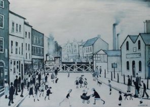 After Laurence Stephen Lowry RBA, RA (1887-1976) "Level Crossing, Burton-on-Trent" Signed, with