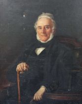 British School (19th century) Portrait of a seated gentleman holding a cane Oil on canvas, 111.5cm