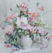 Derek Brown (20th Century) Still life of spring flowers with Anemone and Sweet Pea Initialled,