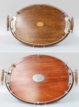 An Edwardian Oak and Silver-Plate-Mounted Oval Tray and Another Similar (2)