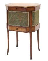 A George III Satinwood, Boxwood and Ebony-Strung Work Table, circa 1800, of octagonal-shaped form